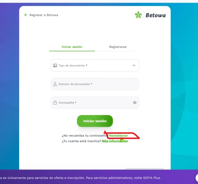 reestablecer contrasena betowa cursos sena